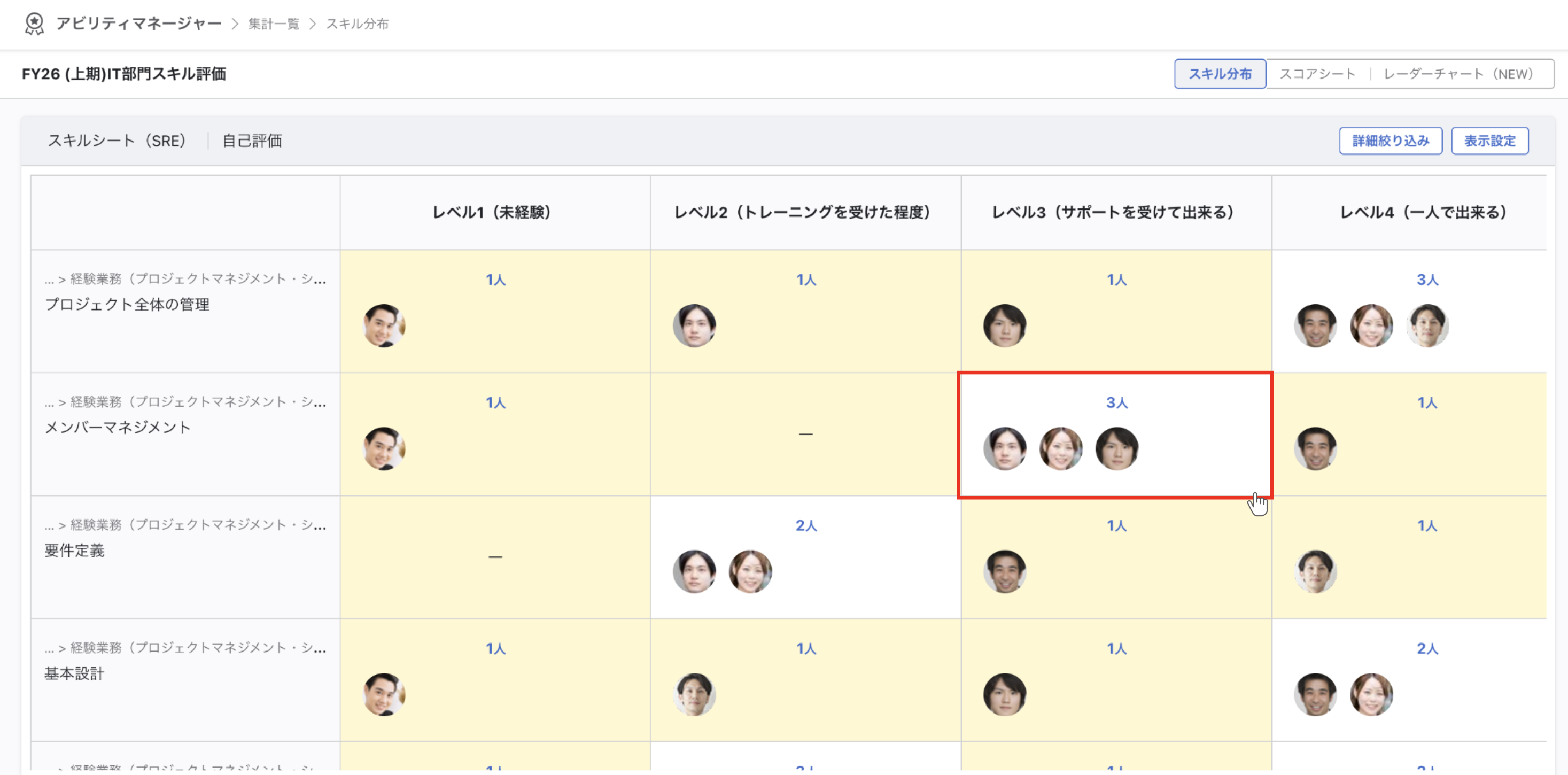 人数が表示されているセルをクリックする画面